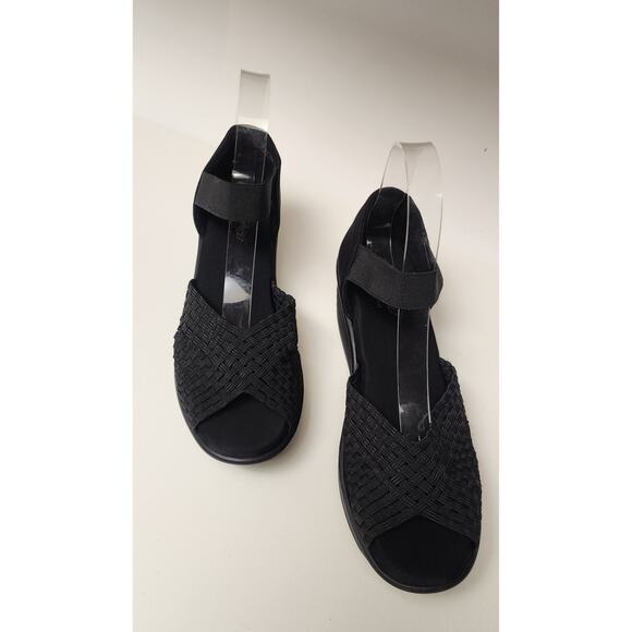 Faded Glory Sandals Women's Woven Wedge Ankle D'Orsay Peep Toe Black Fabric 10 - Picture 6 of 11